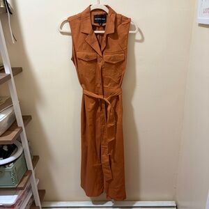 who what wear burnt orange sleeveless belted midi dress